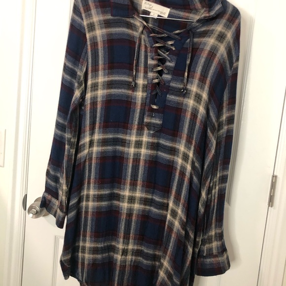 Vintage Havana Navy and Burgundy Plaid Shirt dress - Picture 7 of 14